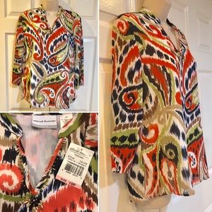 Alfred Dunner-Paisley-Beading at V-Neck Top-Sz 10P